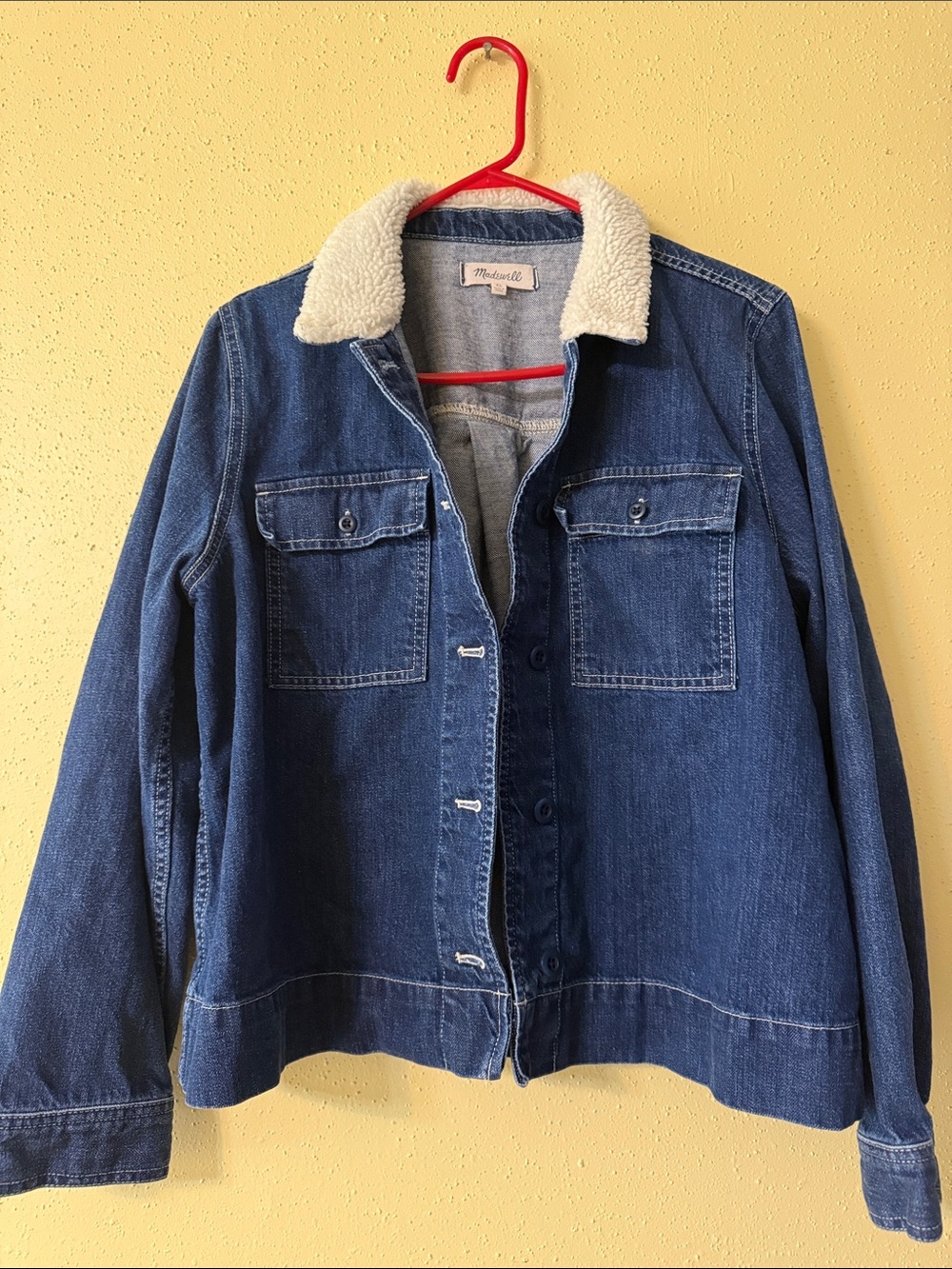 Madewell Dark Blue Denim Jacket with Cream Sherpa Collar